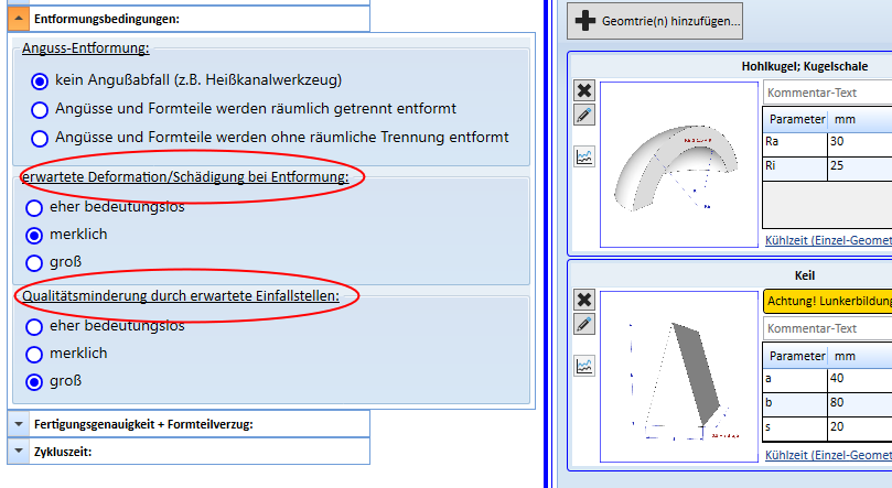 PolCycleTime - Entformungsbedingungen
