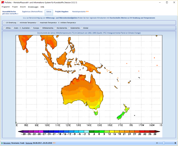 Durchschnitt der Jahres-Mitteltemperaturen [°C] im Zeitraum von 1961-1990