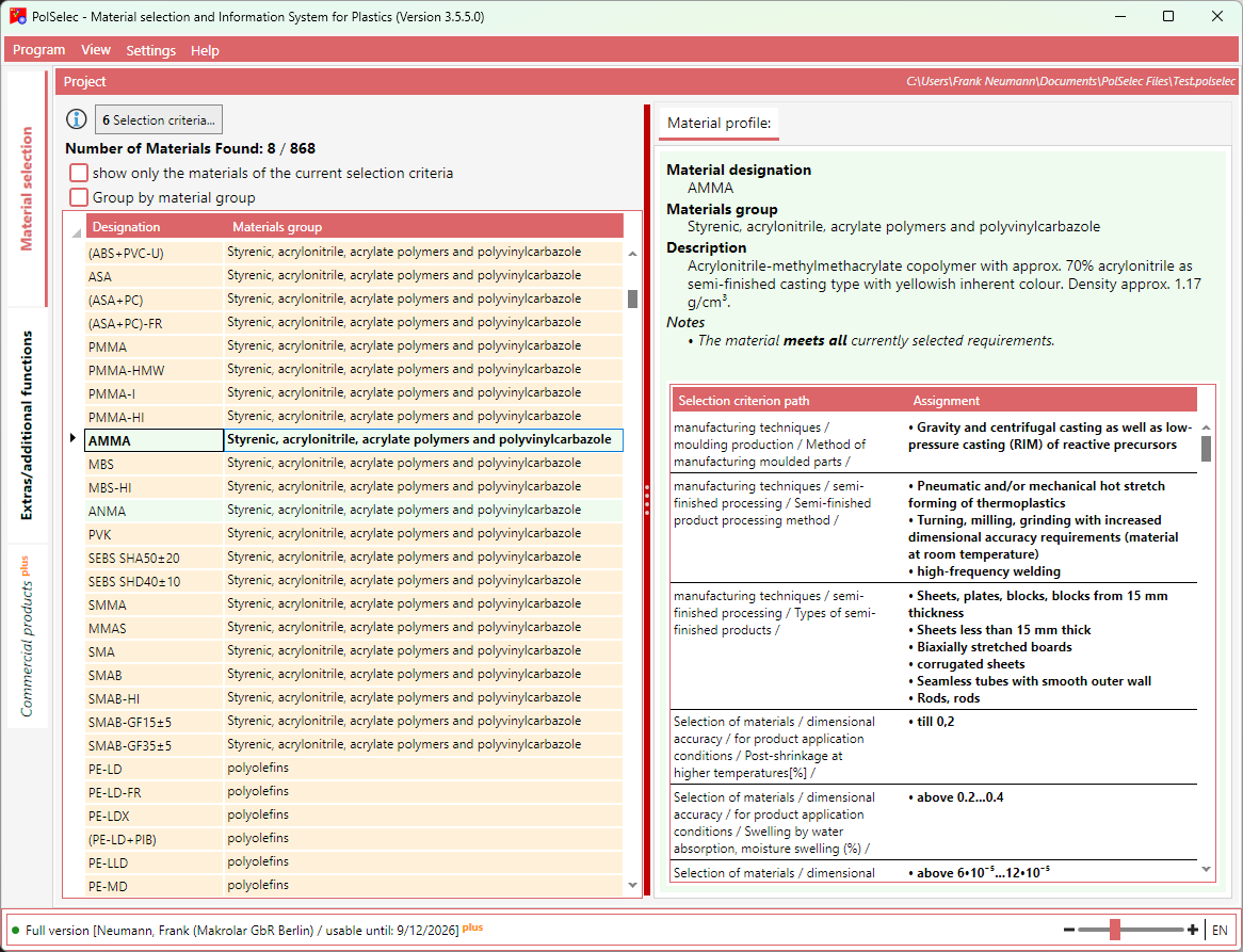 Main window Criteria