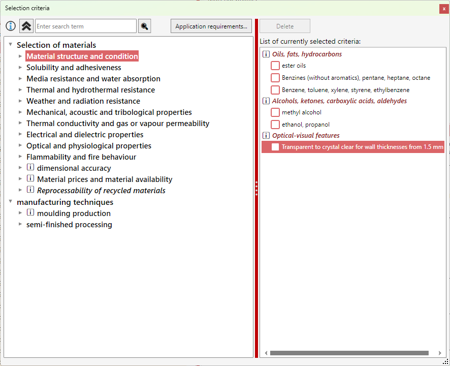 Selection Criteria Overview