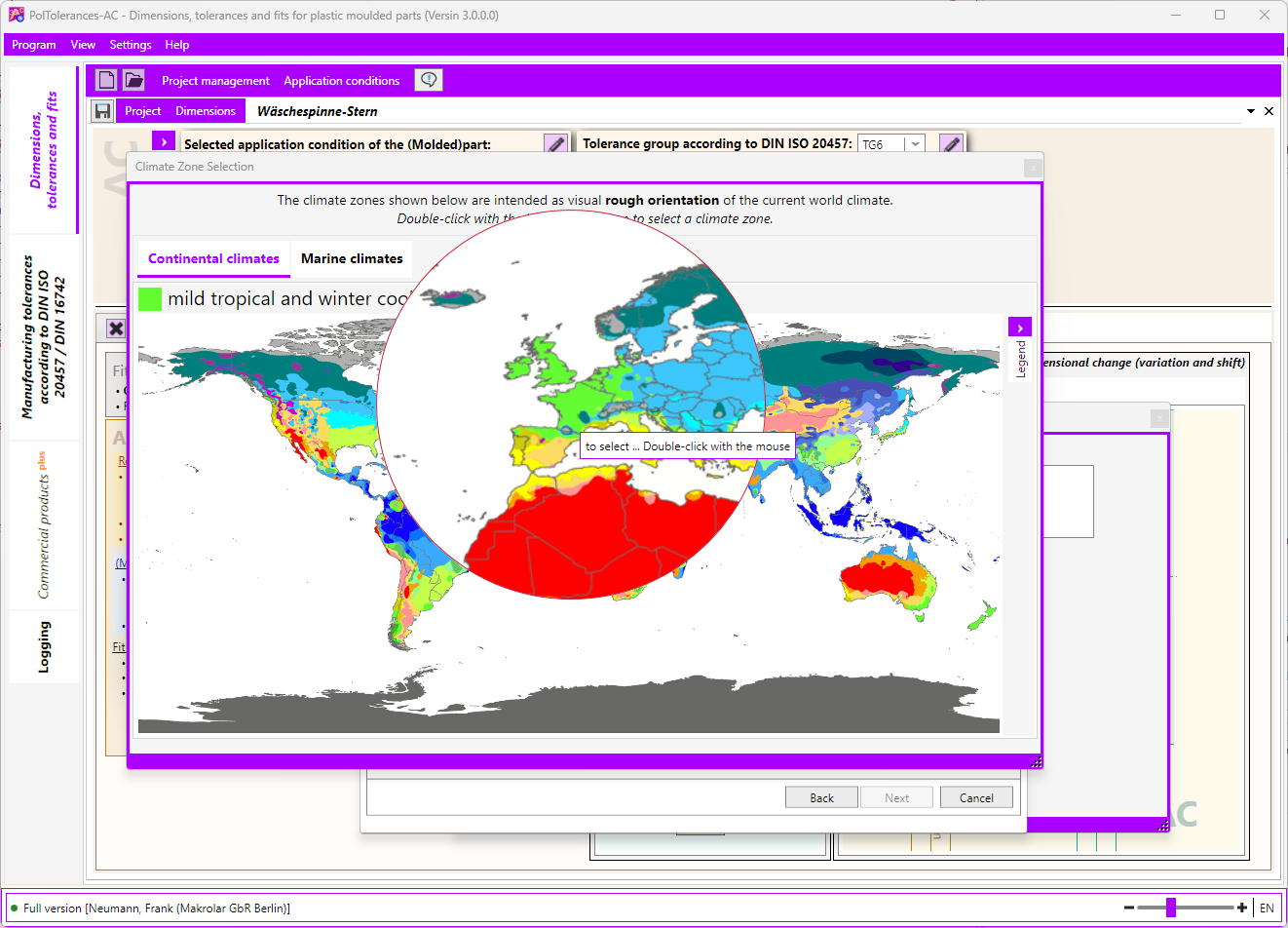 Dimensional change (swelling), climate zone selection