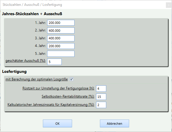 Stückzahlen, Ausschuss, Losfertigung