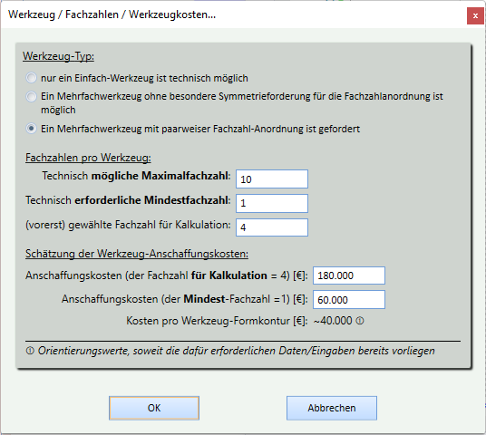 Werkzeug, Fachzahlen, Werkzeugkosten